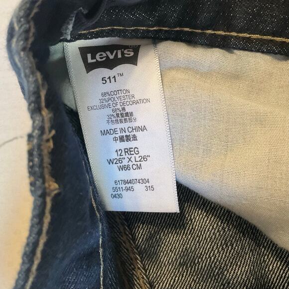 Levi’s Big Kid Jeans 511 size 12 REG W26 x L26 Dark Blue Mid Rise Slim Leg - Picture 9 of 11